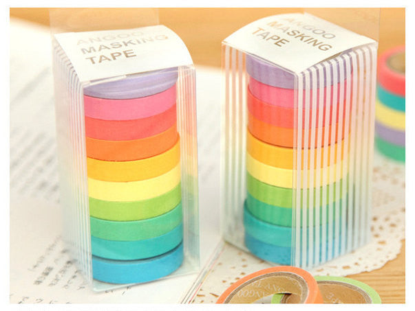 Mini Rainbow Washi Tape Colorful Masking Tape Set (10 Candy Colors) Ka, MiniatureSweet, Kawaii Resin Crafts, Decoden Cabochons Supplies